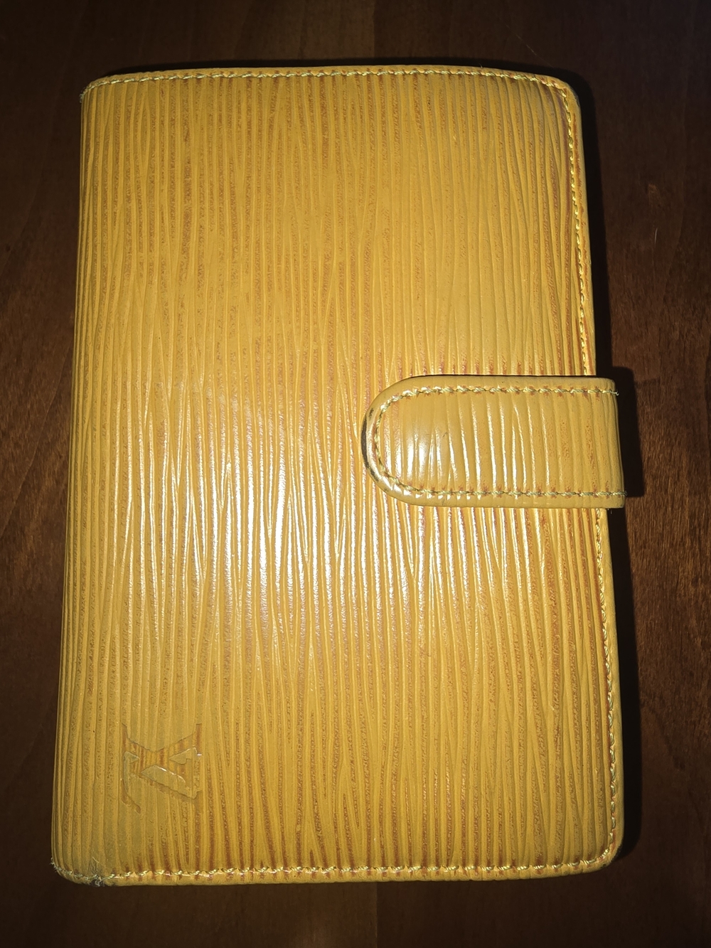 Authentic Louis Vuitton Epi Leather Yellow Kisslock Wallet, Purple Interior, EUC